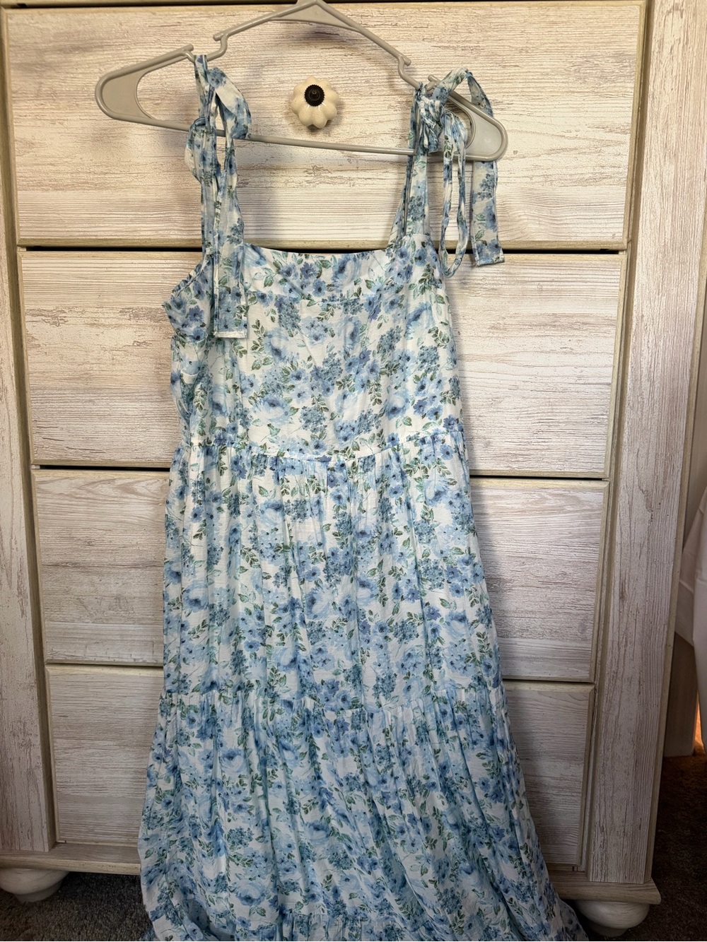 Blue Floral Tie-Shoulder Maxi Dress